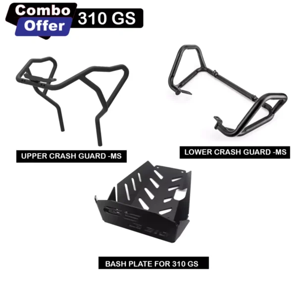 BMW G310GS Combo-Black Upper Crash Guard MS+Black Lower Crash Guard MS+Bashplate MS